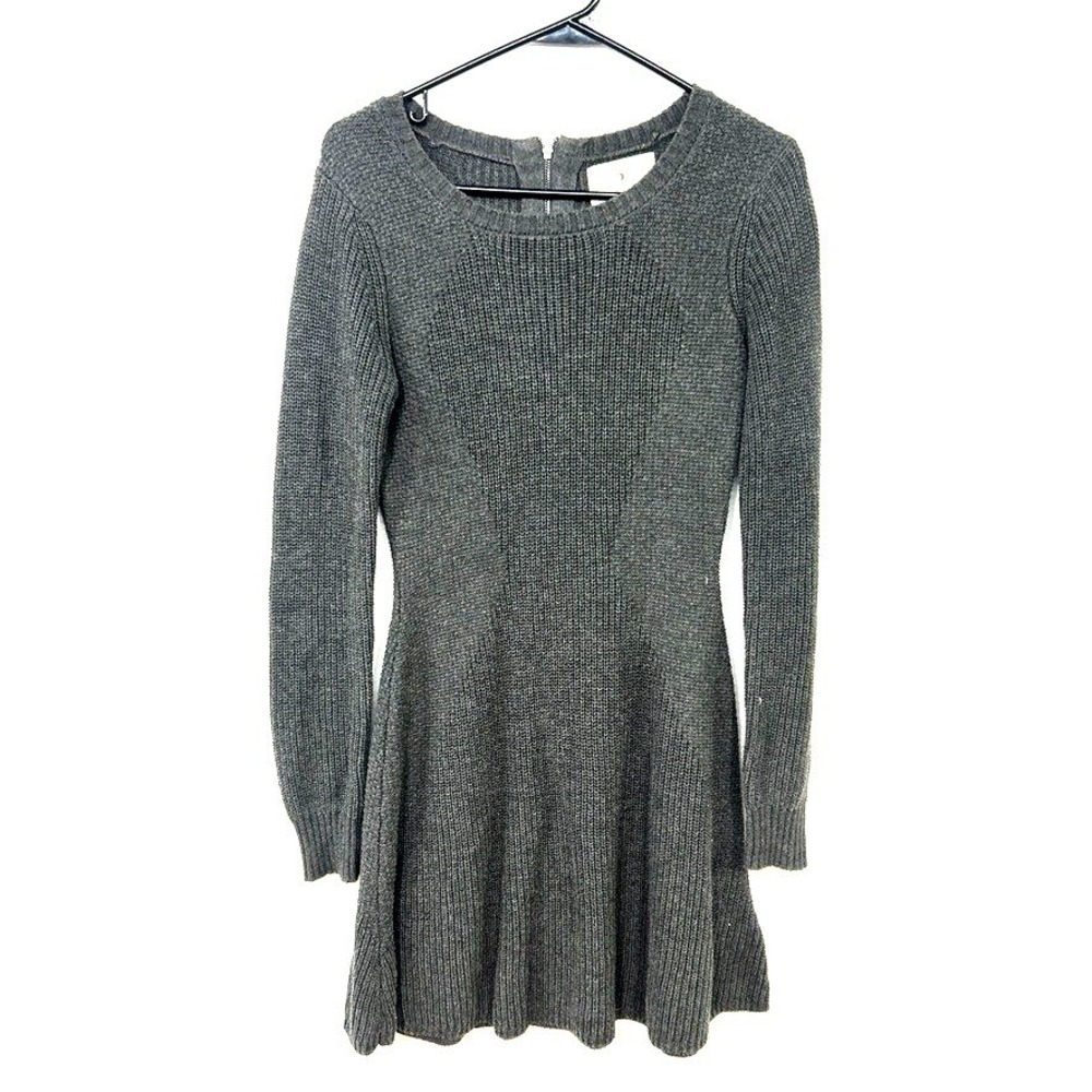 Rib Knit Sweater Dress Small Gray Long Sleeve Minimalist Capsule Classic